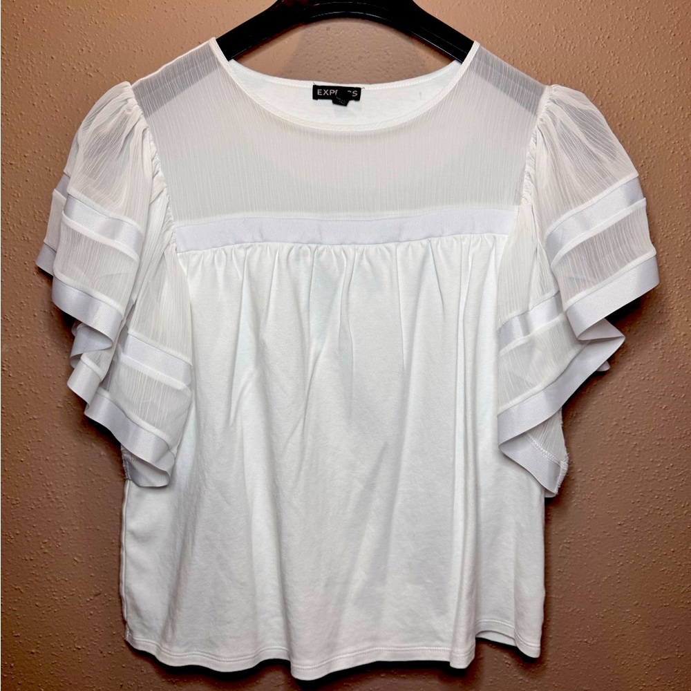 Express White Ruffle Sleeve Blouse